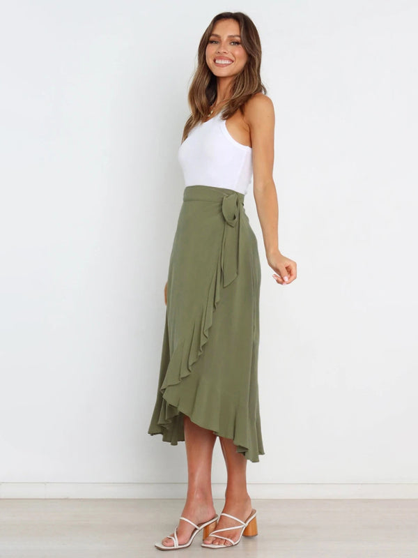 One Piece Tie Long Skirt Irregular Cover Hip Solid Color Skirt kakaclo