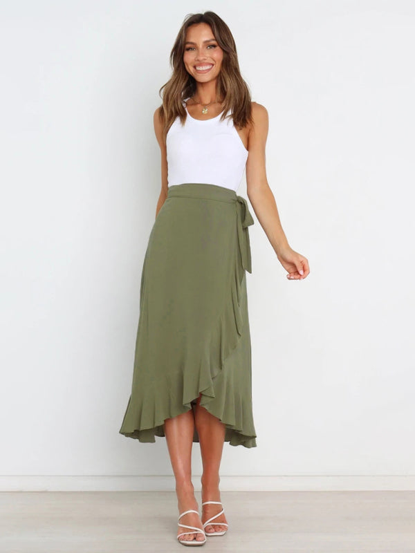 One Piece Tie Long Skirt Irregular Cover Hip Solid Color Skirt kakaclo