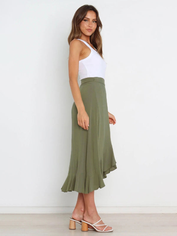 One Piece Tie Long Skirt Irregular Cover Hip Solid Color Skirt kakaclo