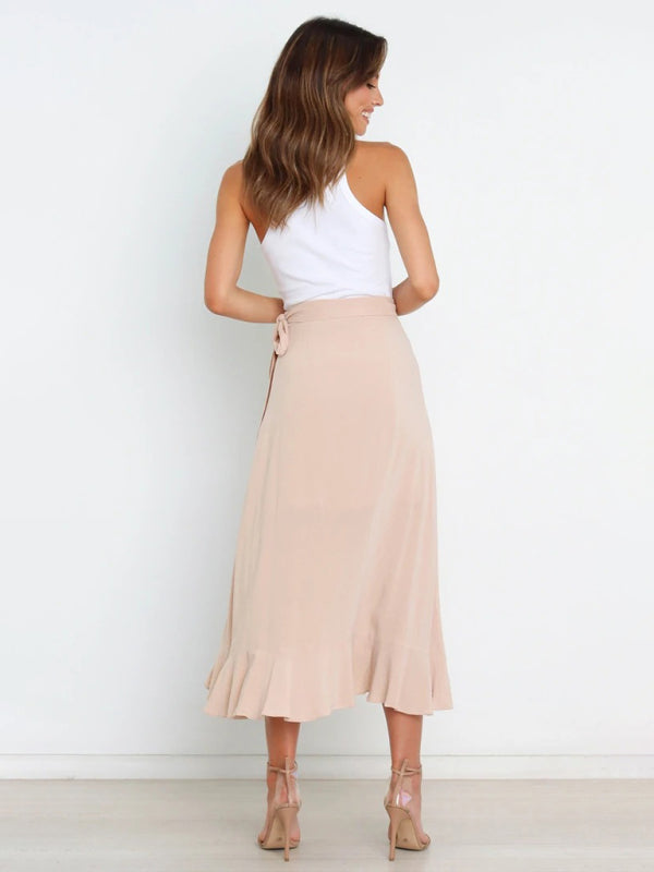 One Piece Tie Long Skirt Irregular Cover Hip Solid Color Skirt kakaclo