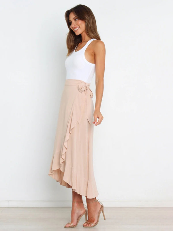 One Piece Tie Long Skirt Irregular Cover Hip Solid Color Skirt kakaclo