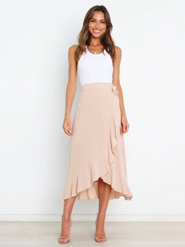 One Piece Tie Long Skirt Irregular Cover Hip Solid Color Skirt kakaclo