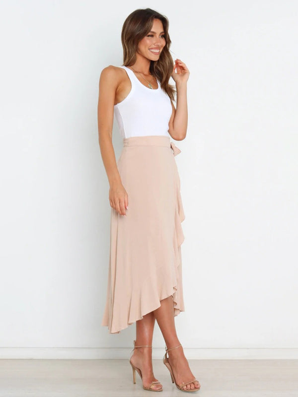 One Piece Tie Long Skirt Irregular Cover Hip Solid Color Skirt kakaclo