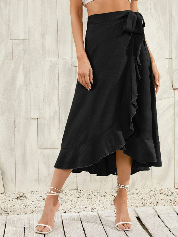 One Piece Tie Long Skirt Irregular Cover Hip Solid Color Skirt kakaclo