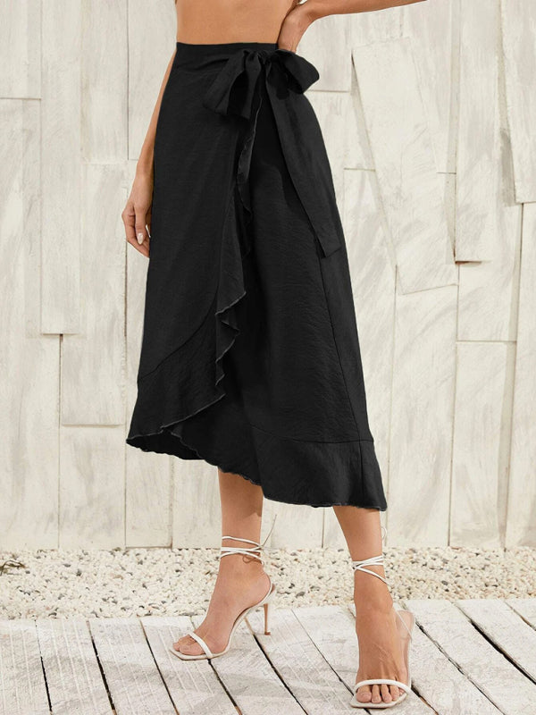 One Piece Tie Long Skirt Irregular Cover Hip Solid Color Skirt kakaclo