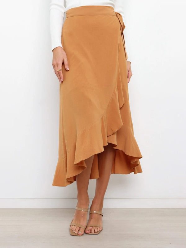 One Piece Tie Long Skirt Irregular Cover Hip Solid Color Skirt kakaclo