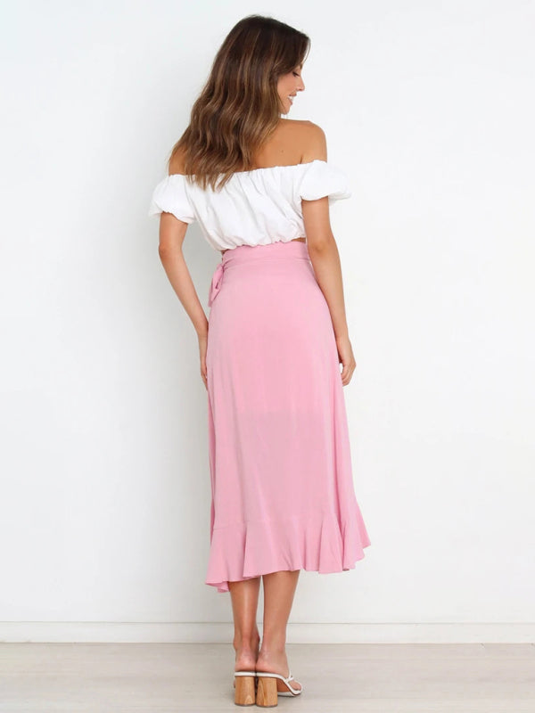 One Piece Tie Long Skirt Irregular Cover Hip Solid Color Skirt kakaclo