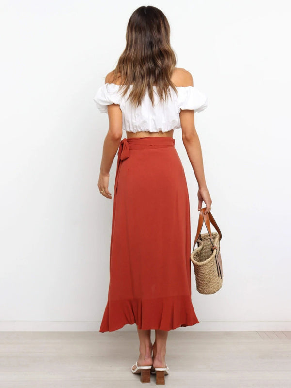 One Piece Tie Long Skirt Irregular Cover Hip Solid Color Skirt kakaclo