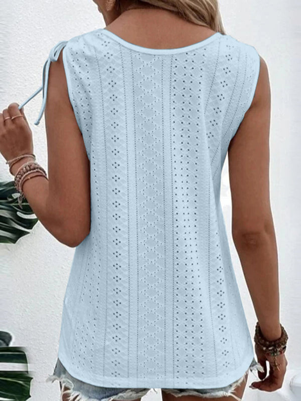 Women's Single Breasted Casual Solid Color U-Neck Tank Top kakaclo