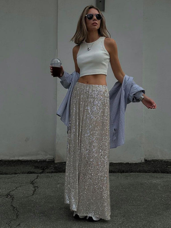 New women's street fashion long sexy hottie sequined skirt kakaclo