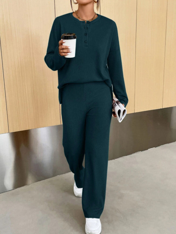 Women's casual round neck pullover sweatshirt and trousers two-piece set kakaclo