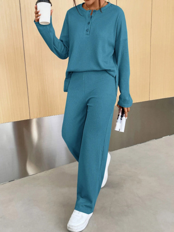 Women's casual round neck pullover sweatshirt and trousers two-piece set kakaclo