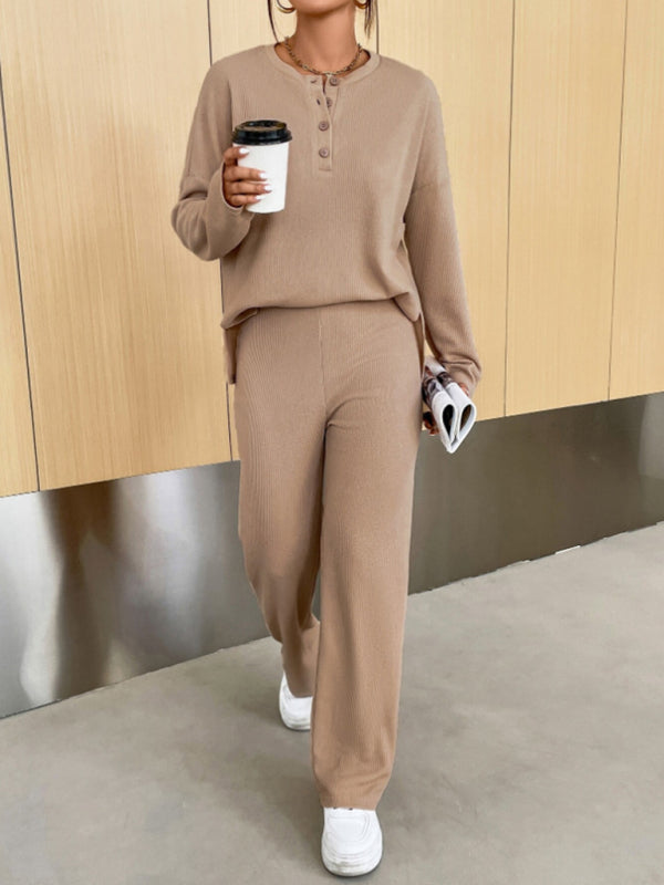 Women's casual round neck pullover sweatshirt and trousers two-piece set kakaclo