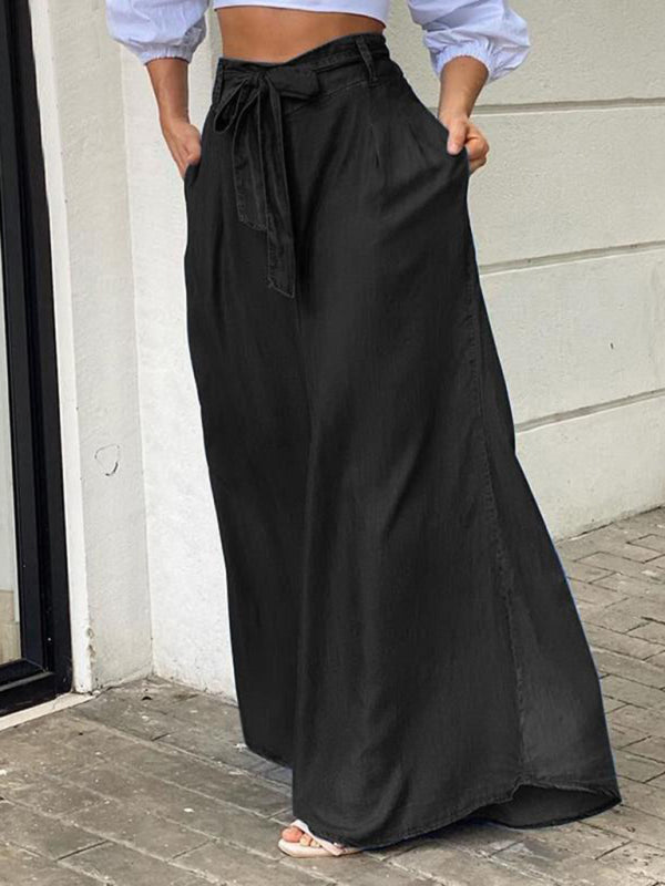 Elegant strappy high waisted skirt casual plus size denim maxi skirt kakaclo