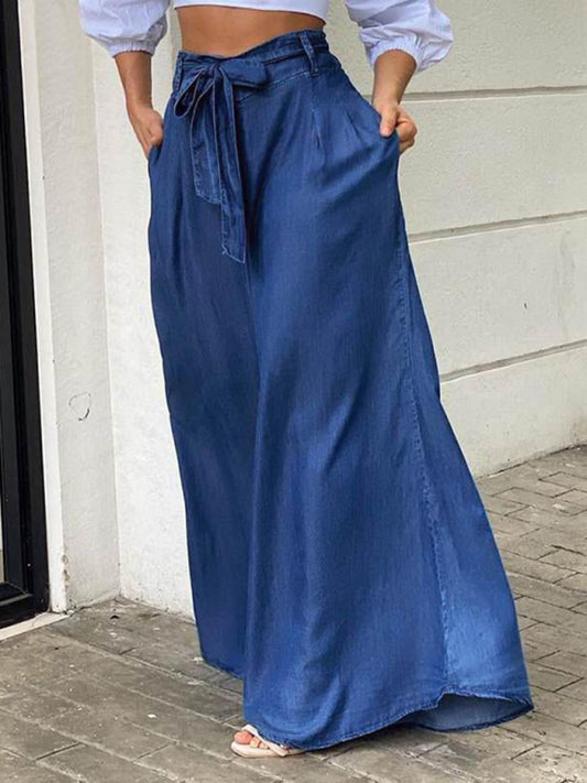 Elegant strappy high waisted skirt casual plus size denim maxi skirt kakaclo