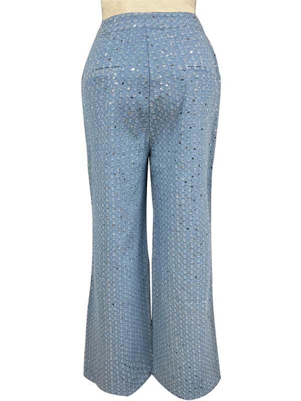 Women's Casual Sequined Denim Straight Pants kakaclo