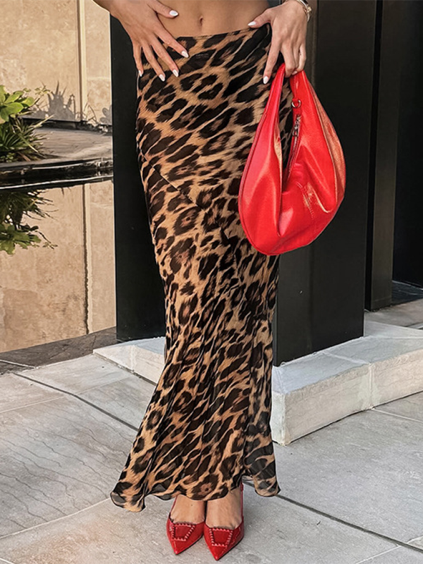 Sexy chiffon fishtail skirt floor-length leopard print skirt kakaclo