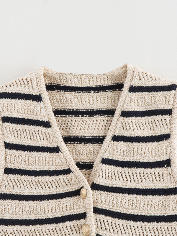 V-neck striped knitted vest kakaclo