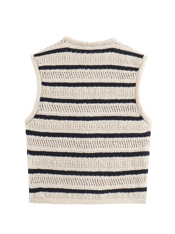 V-neck striped knitted vest kakaclo