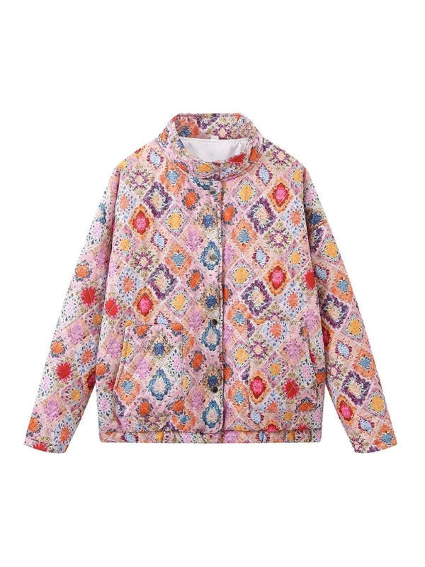 Vintage Geometric Print Cotton Jacket kakaclo