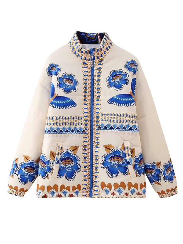 Floral Positioning Printed Cotton Jacket kakaclo