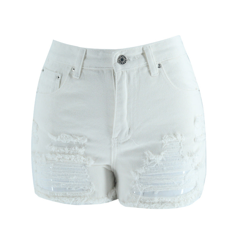 White Hole Jeans Shorts  Pants STYLEBOBON