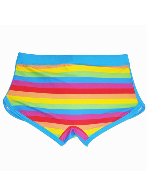 Men's Rainbow Fashion Tethered Slit Boxer Swim Shorts kakaclo
