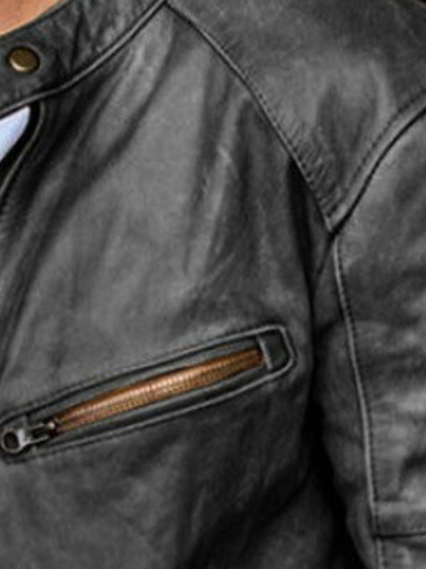 Men's PU Leather Jacket Men's Stand Collar Punk Men's Jacket kakaclo