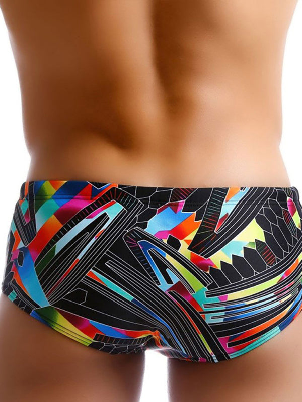 Men's Colorful Lines Geometric Irregular Print Boxer Swim Shorts kakaclo