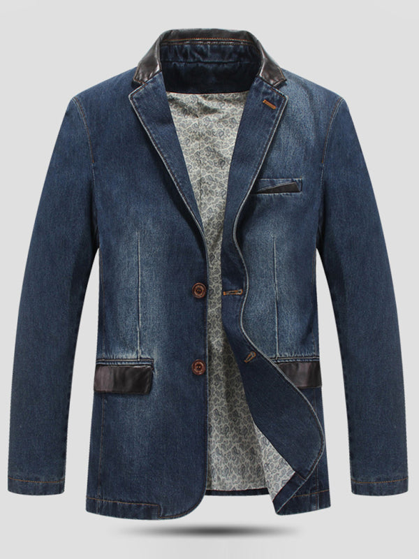 Men's Casual Denim Patchwork Suit Jacket kakaclo