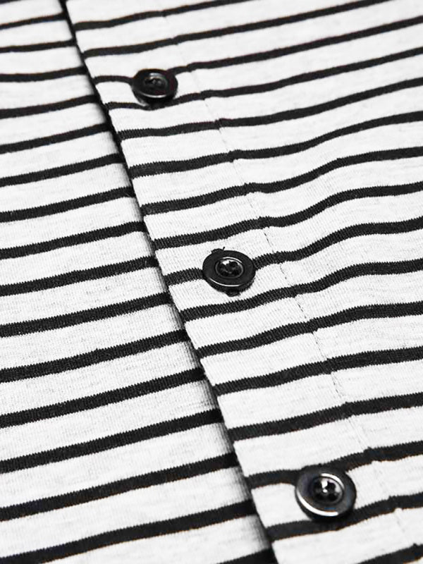 Men's Slim Striped Print Crew Neck Button Long Sleeve Trousers One Piece Pajama kakaclo