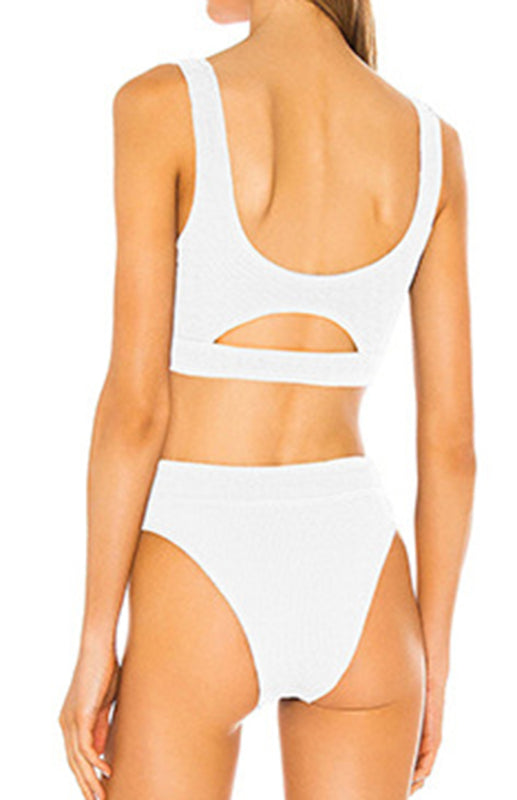 Women's Cutout Solid Color Split Swimsuit kakaclo
