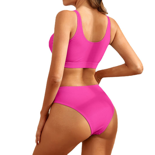 Swimsuit Women Bikini Solid Color Rib Fabric Bikini Swimsuit BeautyLady