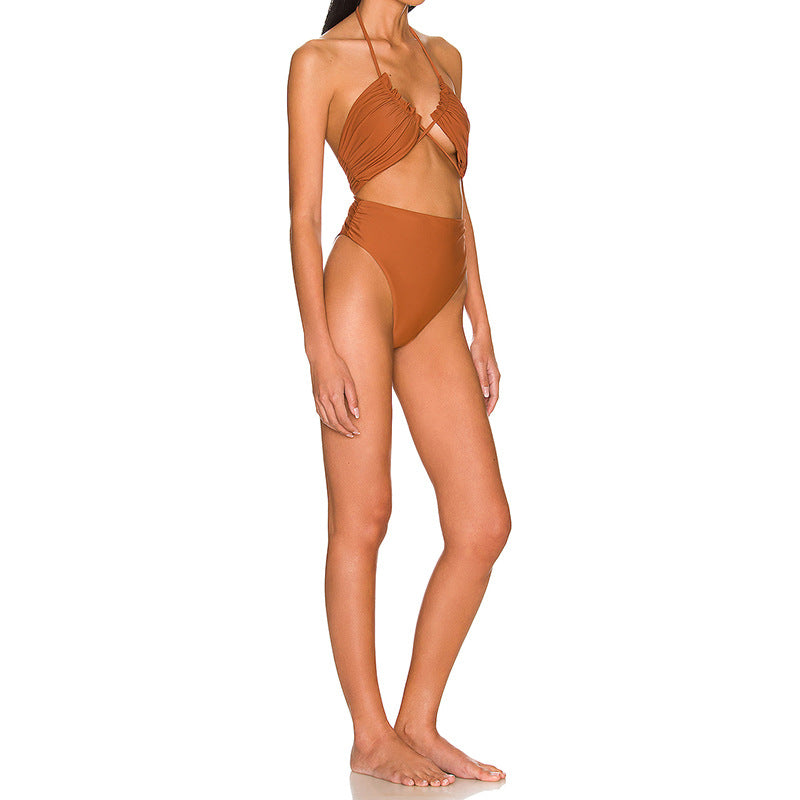 Solid Color Tube-Top Strap One Piece Bikini Summertime