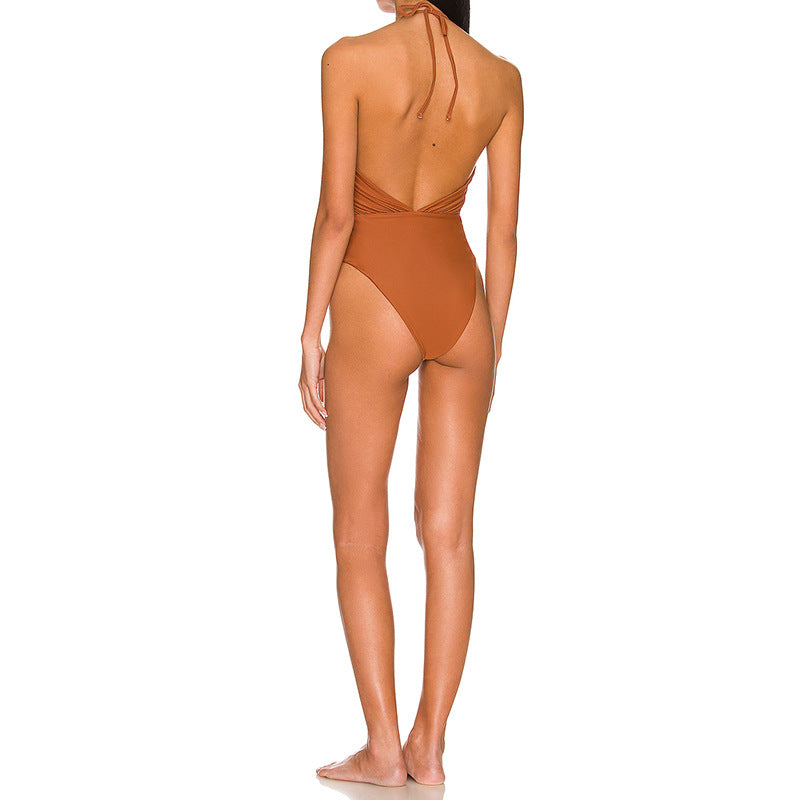 Solid Color Tube-Top Strap One Piece Bikini Summertime