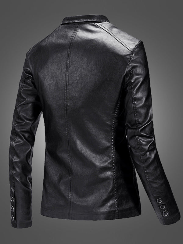 Men's Warm Casual Slim Leather Leather Blazer kakaclo