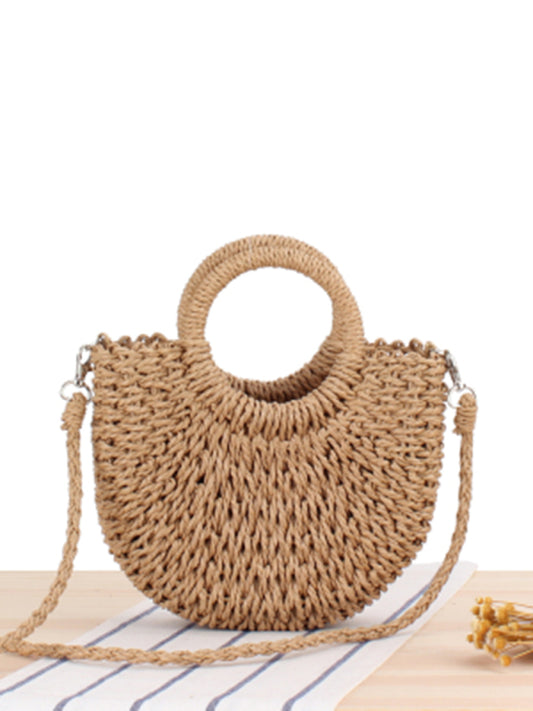 Half round straw woven bag beach hand woven bag holiday women's bag kakaclo