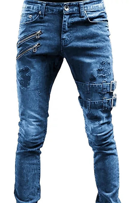 Men's Fashion Mid Waist Ripped Slim Jeans kakaclo