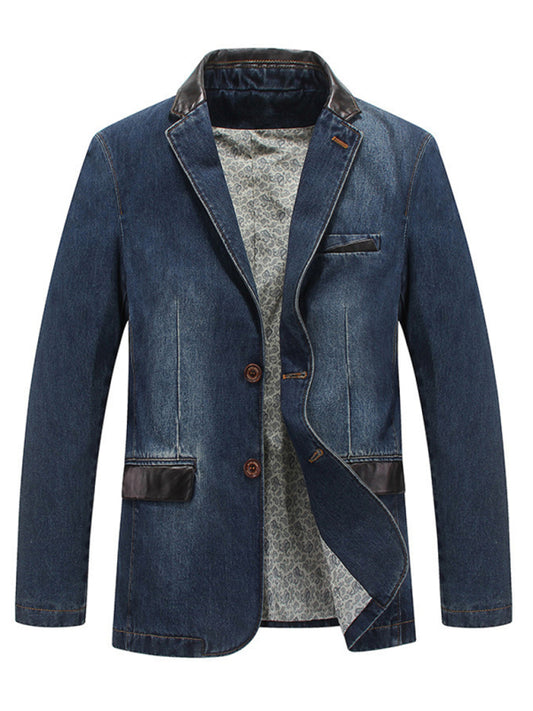 Men's Casual Denim Patchwork Suit Jacket kakaclo