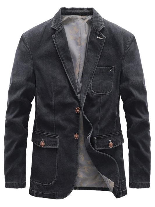 Men's Casual Loose Denim Multi-pocket Suit Jacket kakaclo