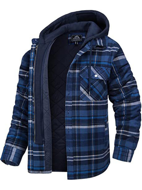 Men’s Plaid Pattern Flannel Contrast With Quilted Lined Hoodie Shirt Jacket kakaclo