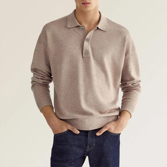 Men's Solid Color Long Sleeve Polo Shirt kakaclo
