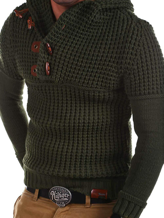 Men's Solid Color Quarter Button Horn Knit Sweater kakaclo