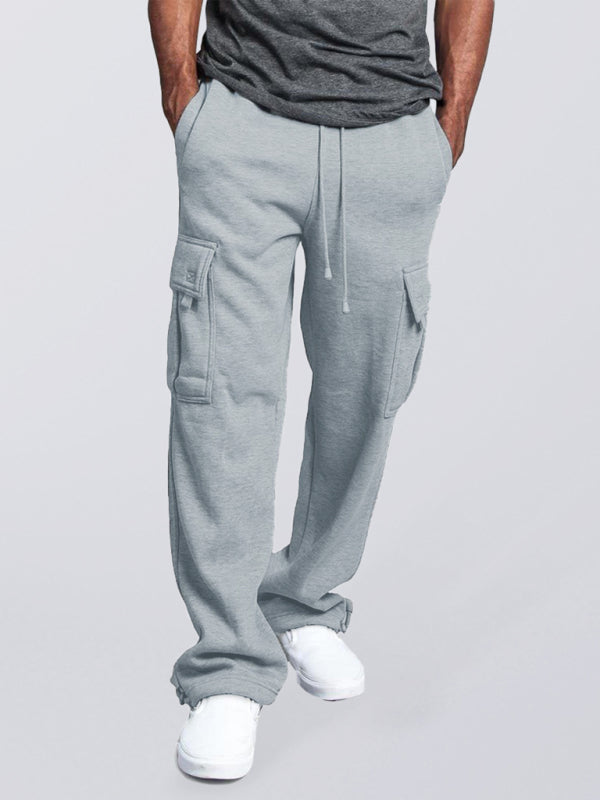 Men's Solid color elastic waist multi-pocket loose fit cargo pants kakaclo