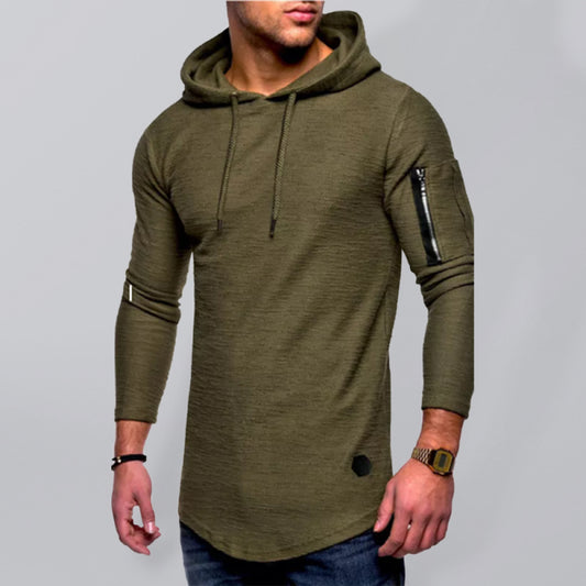 Men's Army Green Arm Zip Pocket Pullover Hoodie kakaclo