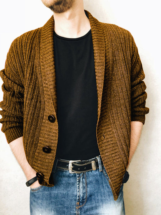 Men's Solid Color Knit Blend Shawl Collar And Button Front Sweater Cardigan kakaclo