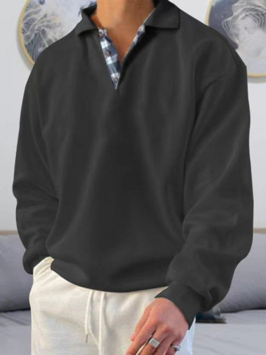 Men's Solid Color Long Sleeve Polo Shirt kakaclo