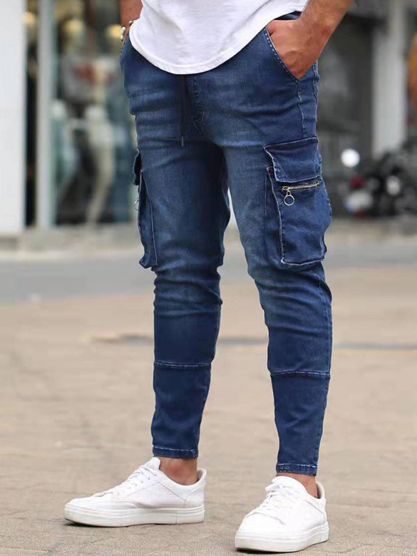 Men's Skinny Fit Cargo Snap Stretch Jeans kakaclo