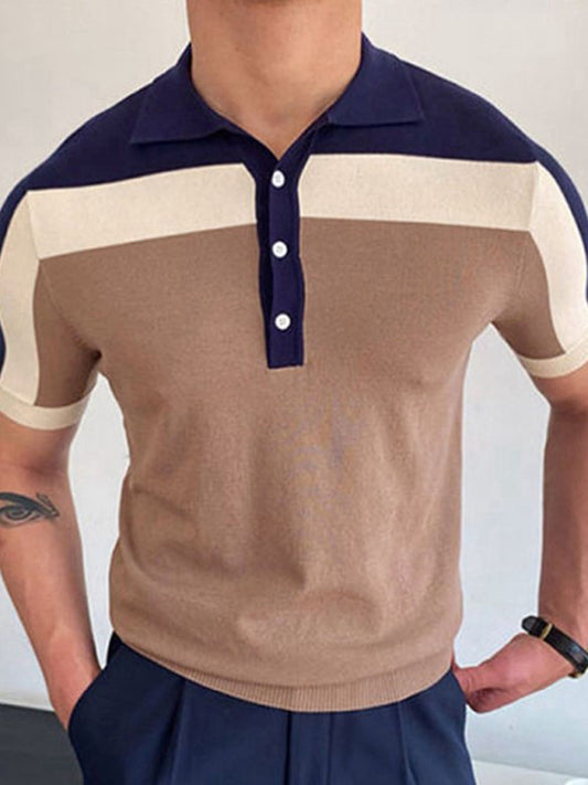Men's color Contrast Panel Short Sleeve Polo Shirt kakaclo