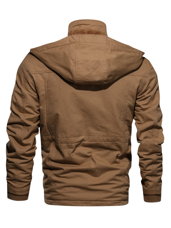 Men's Mid-Length Loose Stand Collar Hooded Cotton Top Youth Men's Jacket kakaclo